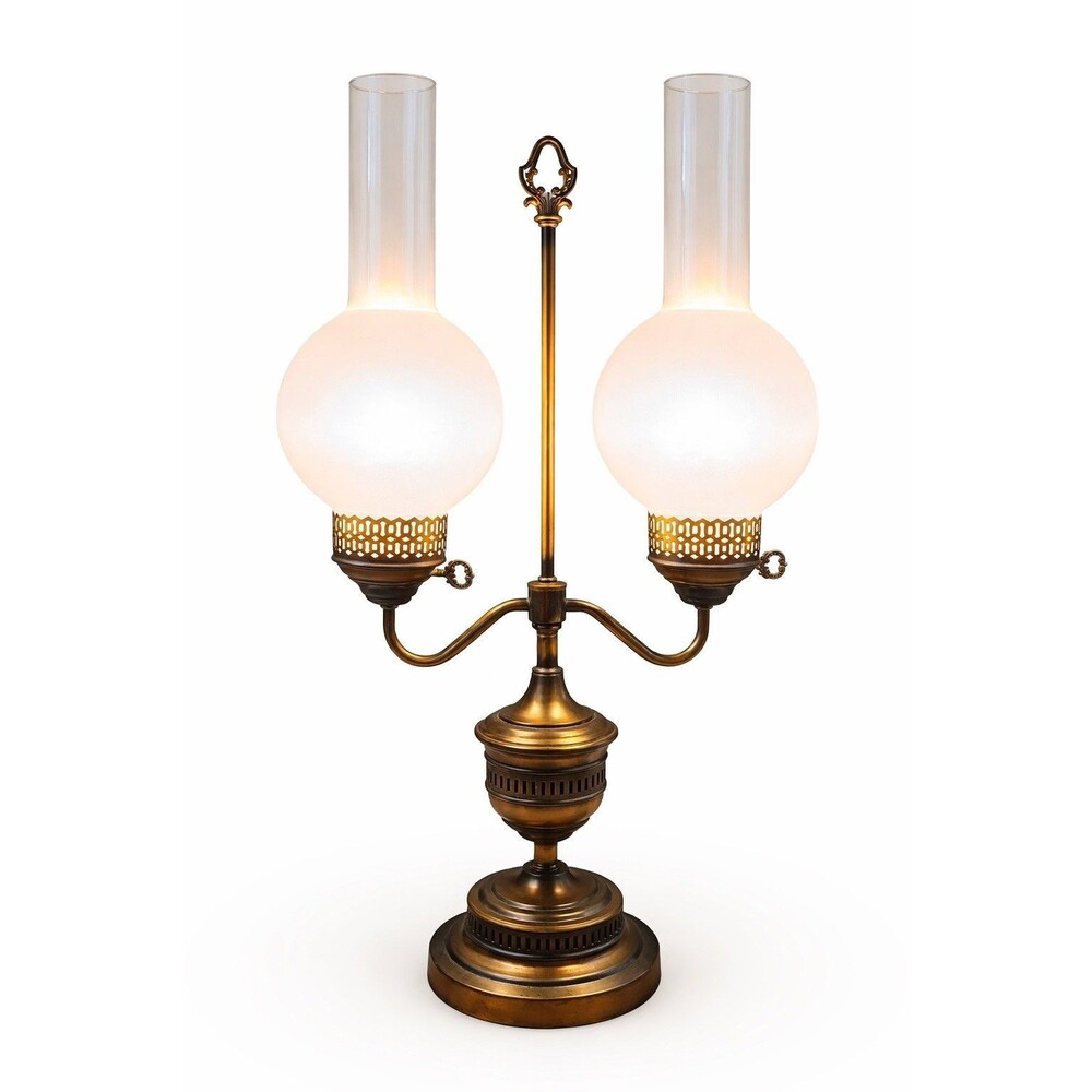 Vintage Mid-Century Double Hurricane Student Lamp | Frosted Glass Globes | Antiq